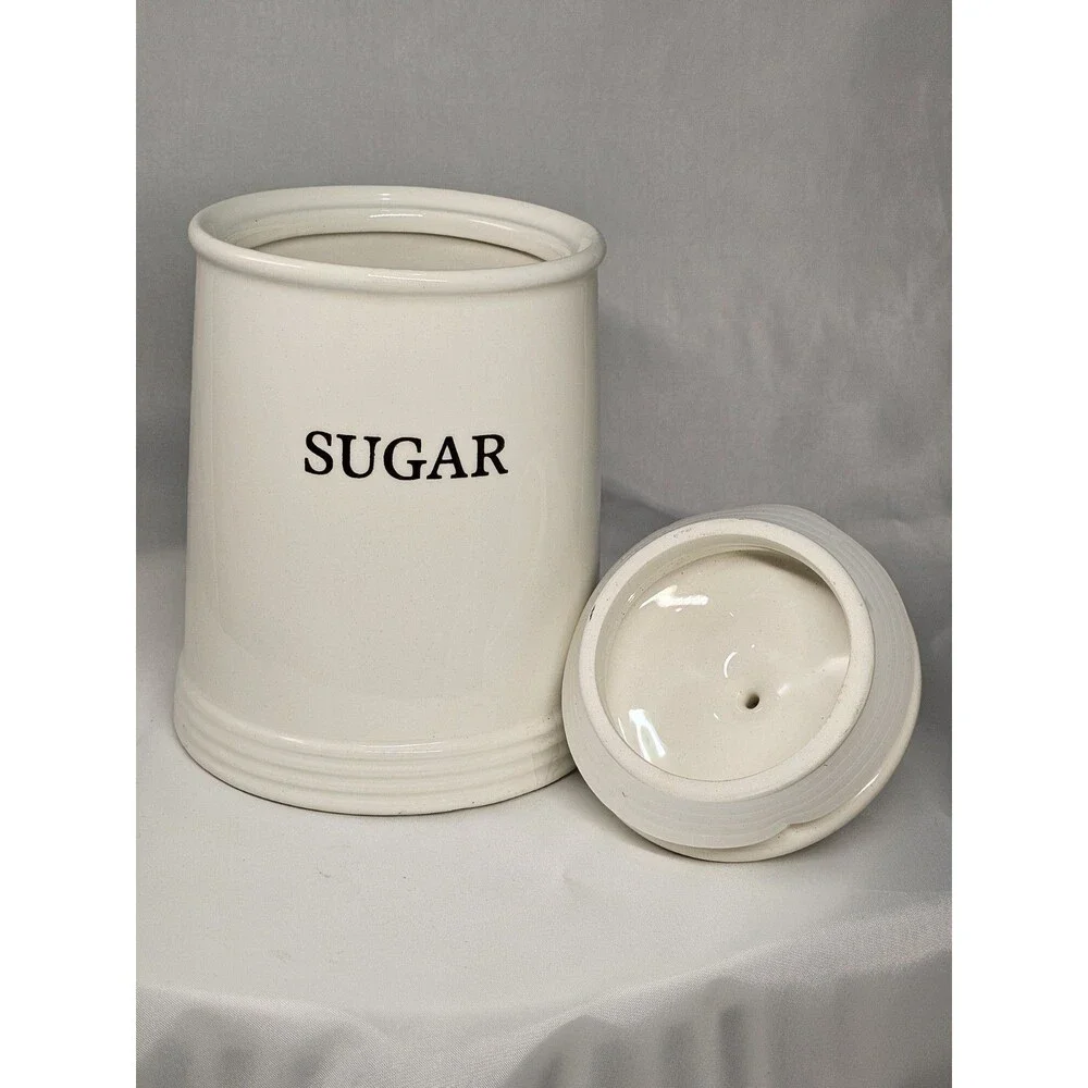 THL Ceramic Sugar Jar w Lid Canister Farm Kitchen Decor Boho Storage Vintage